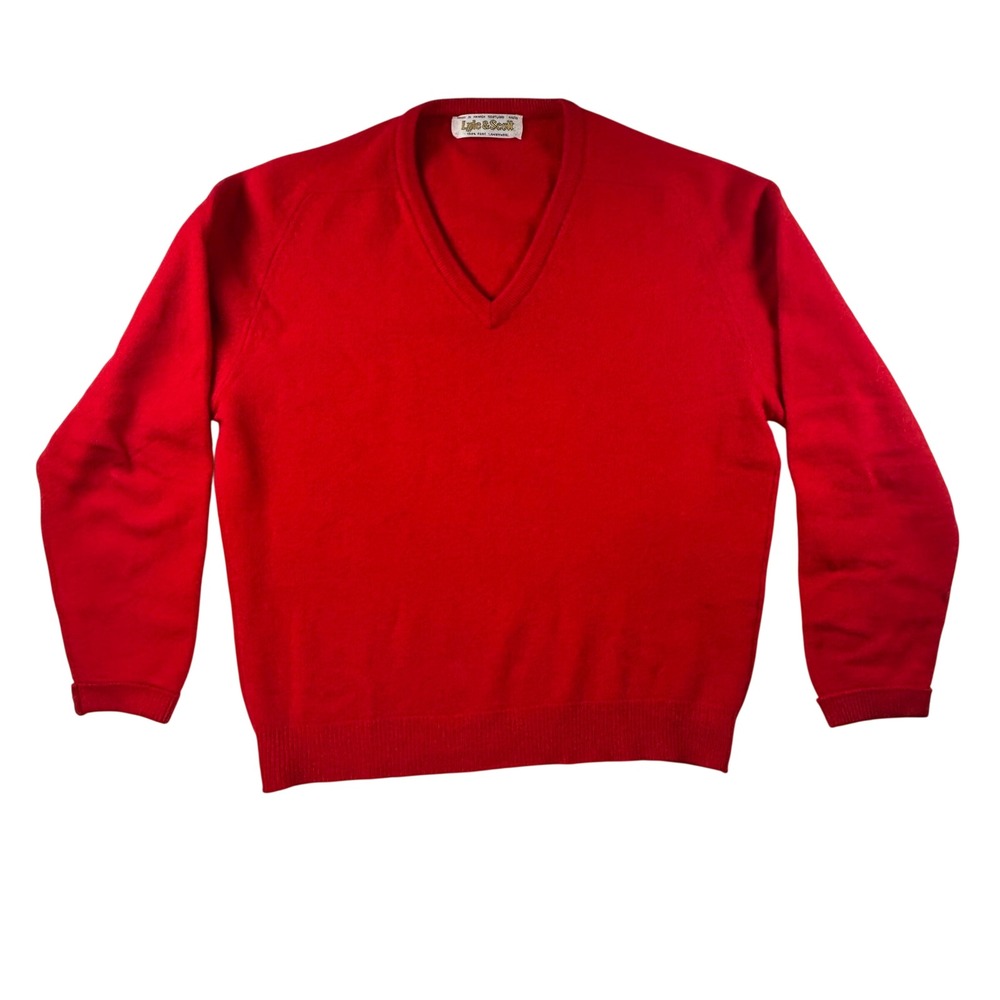 Lyle & Scott Red V-Neck Sweater‎ 100% Lambswool Made in Scotland Sz 44 L Preppy